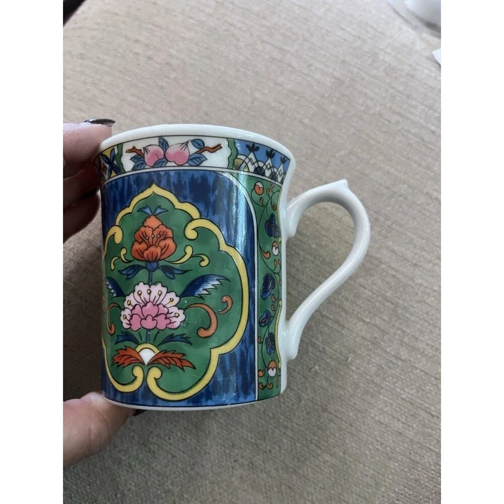 Pier 1 Imports Mug Coffee Tea Floral Blue Green Replacement Japan